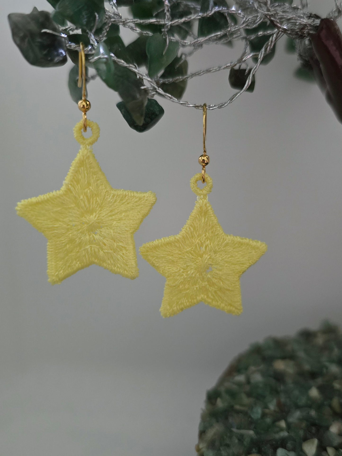 Star Lightweight Embroidered Earrings with Hypoallergenic hooks