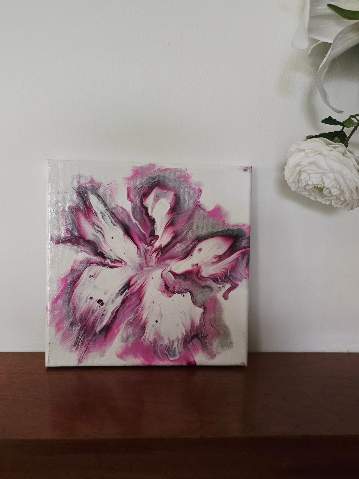 White Lily - Original Abstract Acrylic Pour Painting by Australian Artist - one of a kind