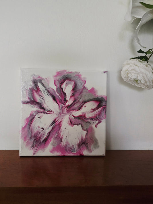 White Lily - Original Abstract Acrylic Pour Painting by Australian Artist - one of a kind