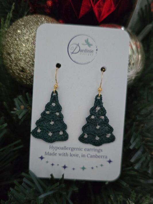 Christmas Tree Lightweight Embroidered Earrings with Hypoallergenic Hooks