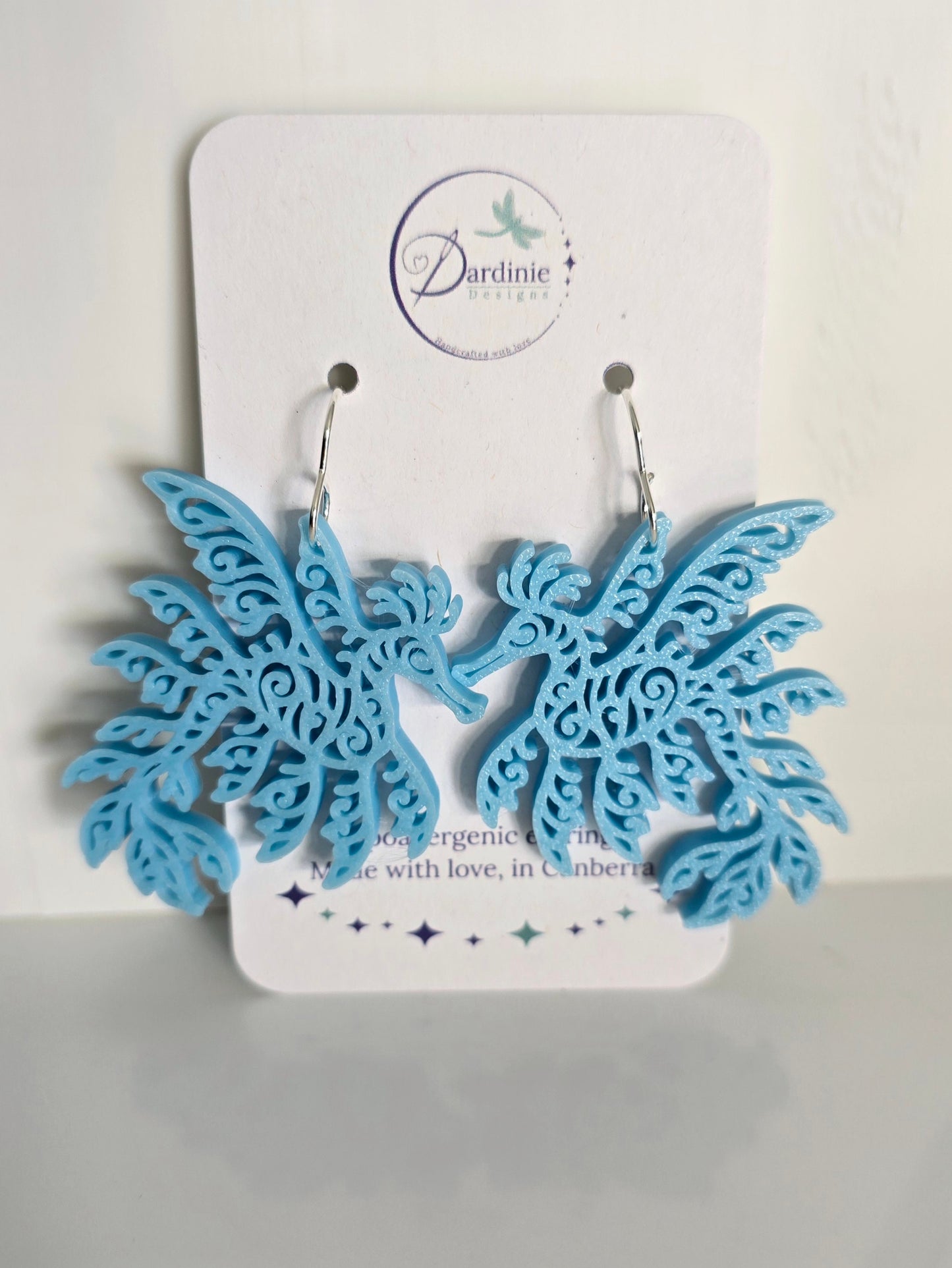 Australian Animal Collection - Leafy Dragon Seahorse 3D Printed Earrings with Hypoallergenic Hooks