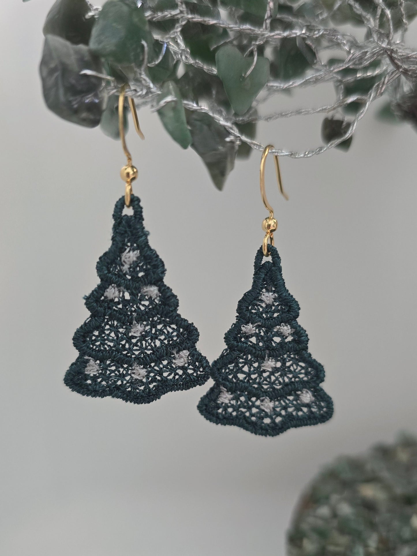 Christmas Tree Lightweight Embroidered Earrings with Hypoallergenic Hooks