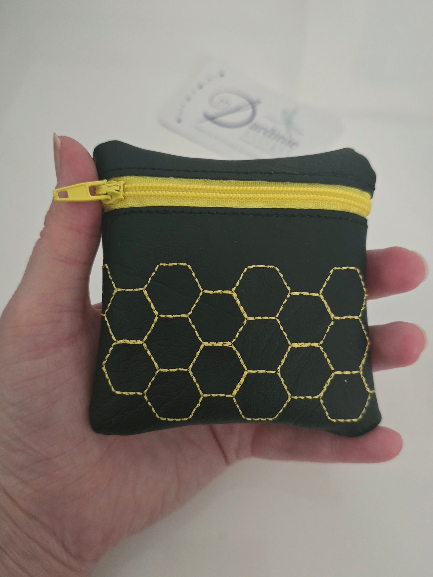 Honeycomb Bee Vinyl Coin Purse - Zip Bag