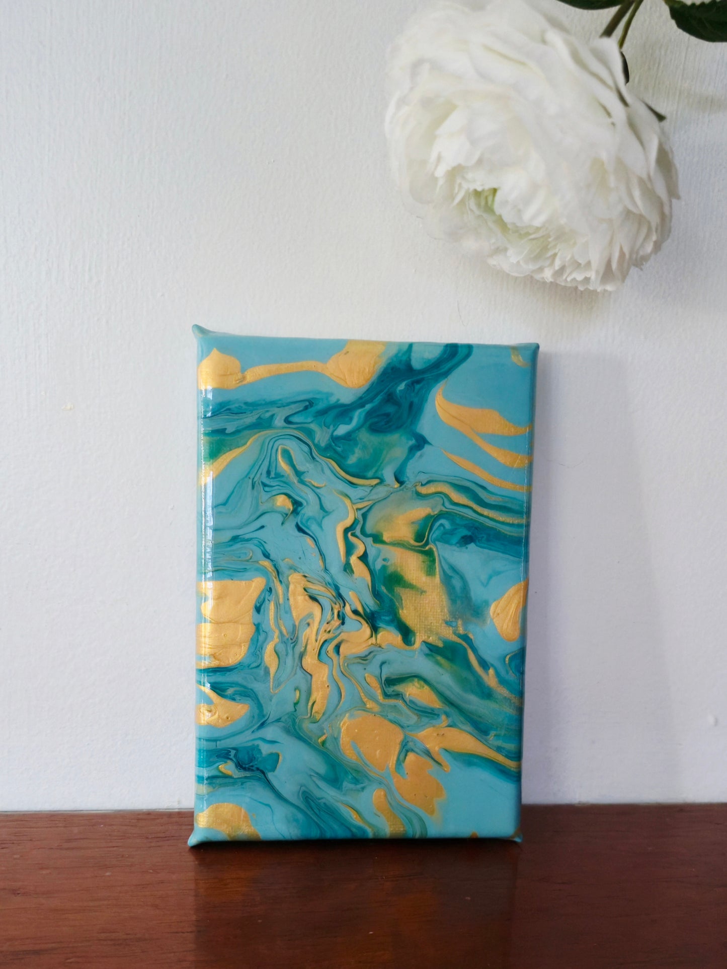 Green and Gold - Original Abstract Acrylic Pour Painting by Australian Artist - one of a kind