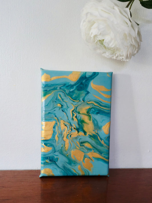Green and Gold - Original Abstract Acrylic Pour Painting by Australian Artist - one of a kind