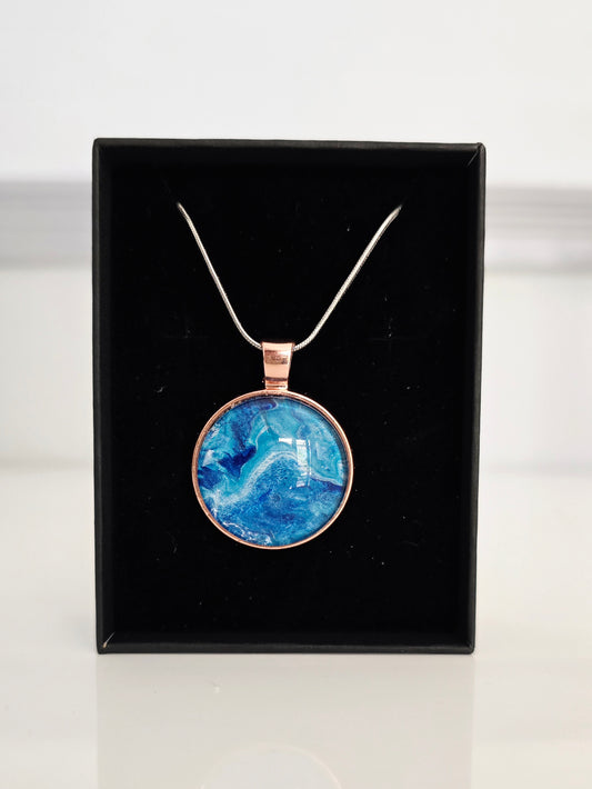 Blenheim Beach- Recycled Paint Pour Jewellery – One of a Kind Stainless Steel Necklace