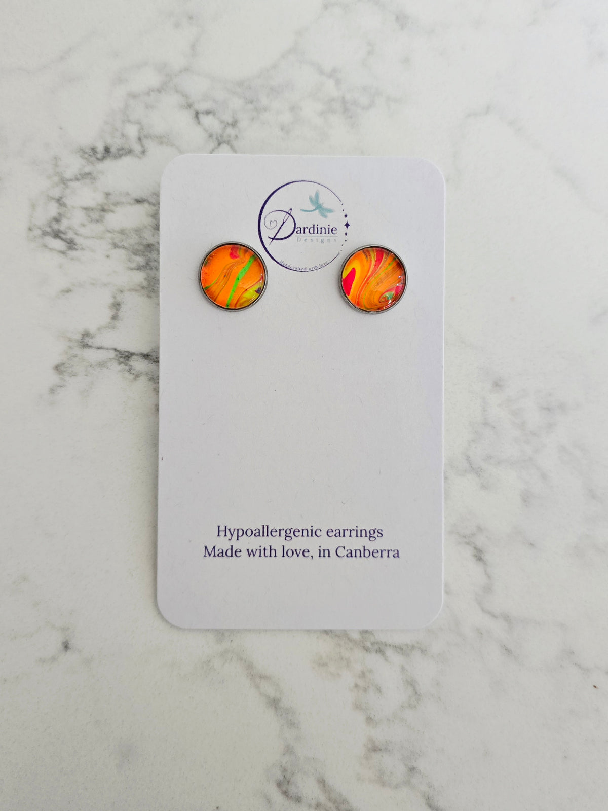 Recycled Paint Pour Stud Earrings – One of a Kind Stainless Steel Earrings