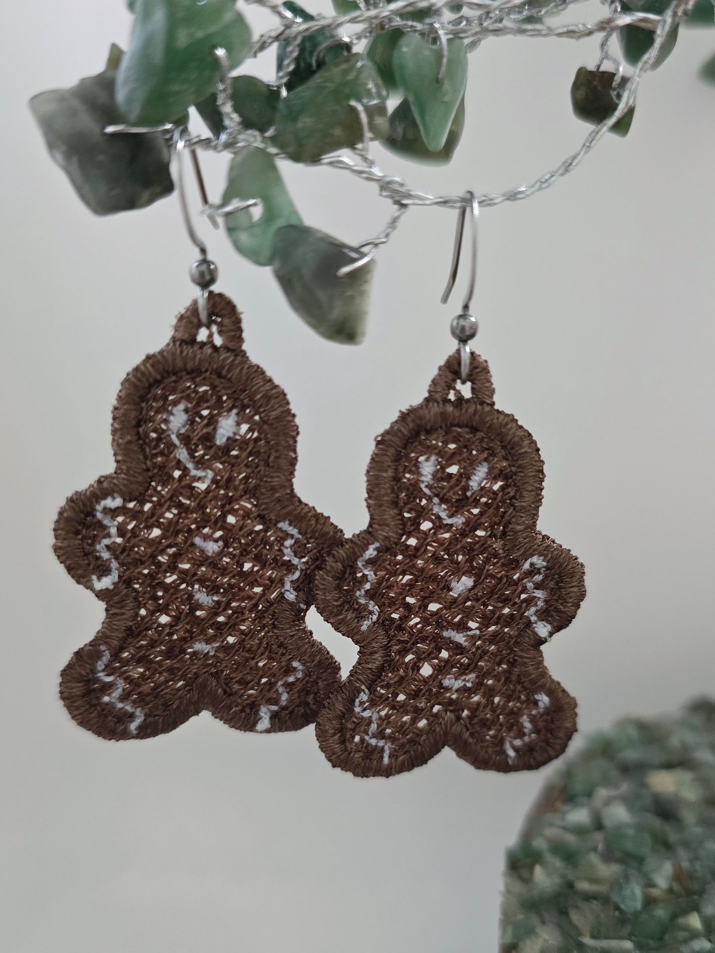 Christmas Gingerbread Man Lightweight Embroidered Earrings with Hypoallergenic hooks