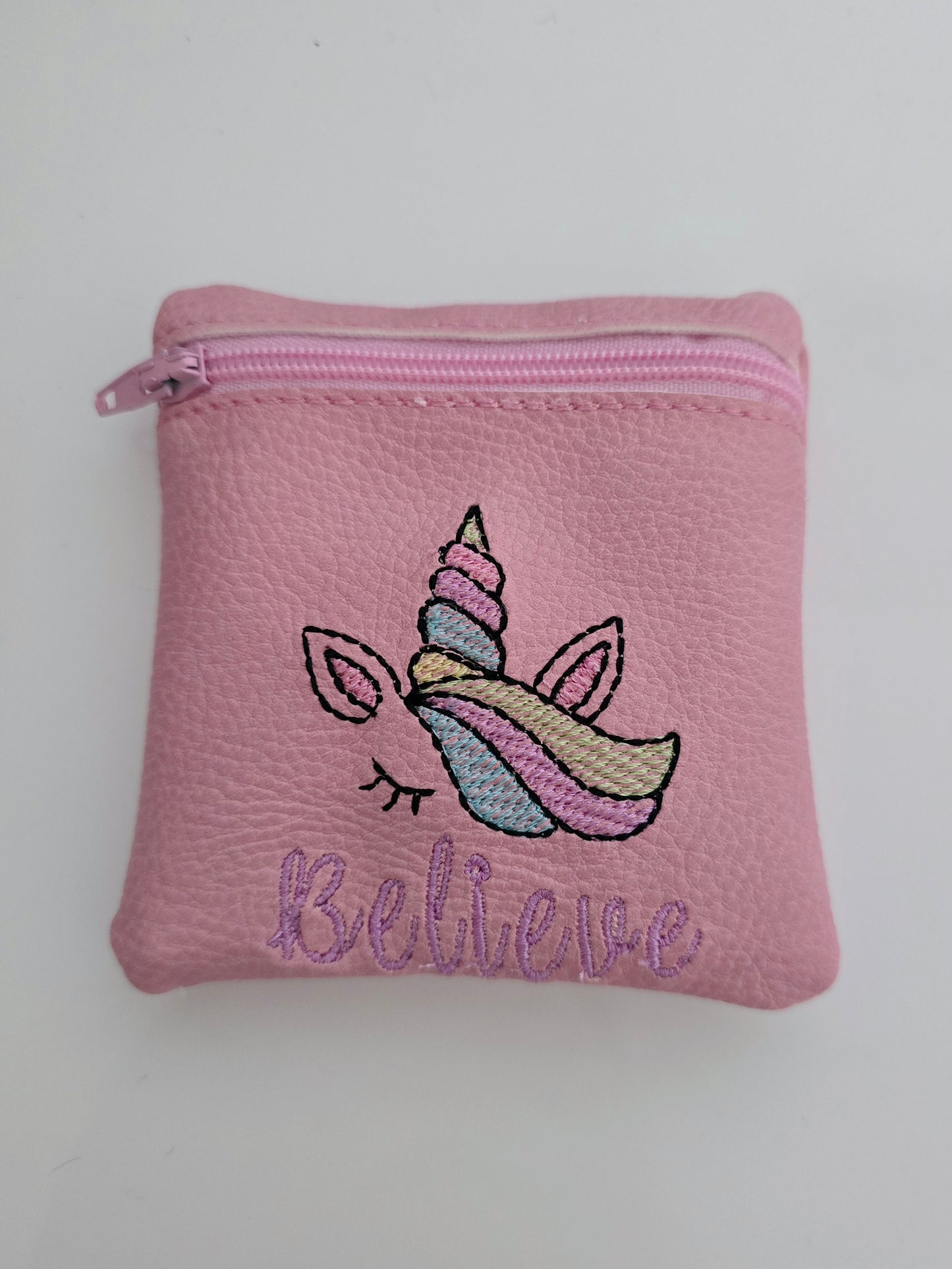 Pink Rainbow Unicorn Vinyl Coin Purse - Zip Bag