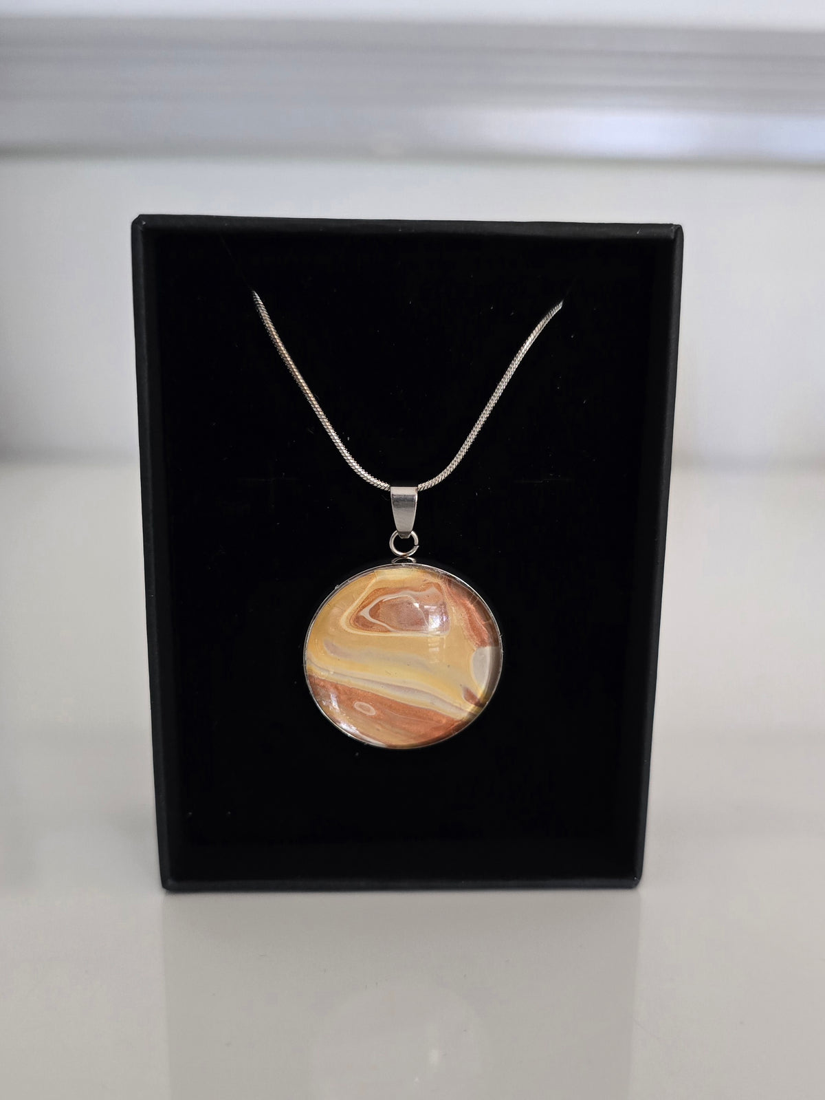 Recycled Paint Pour Jewellery – One of a Kind Stainless Steel Necklace