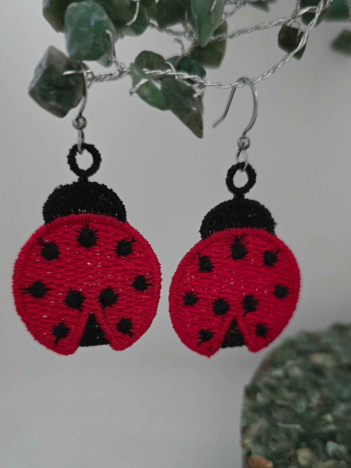 Ladybird / Ladybug Lightweight Embroidered Earrings with Hypoallergenic hooks