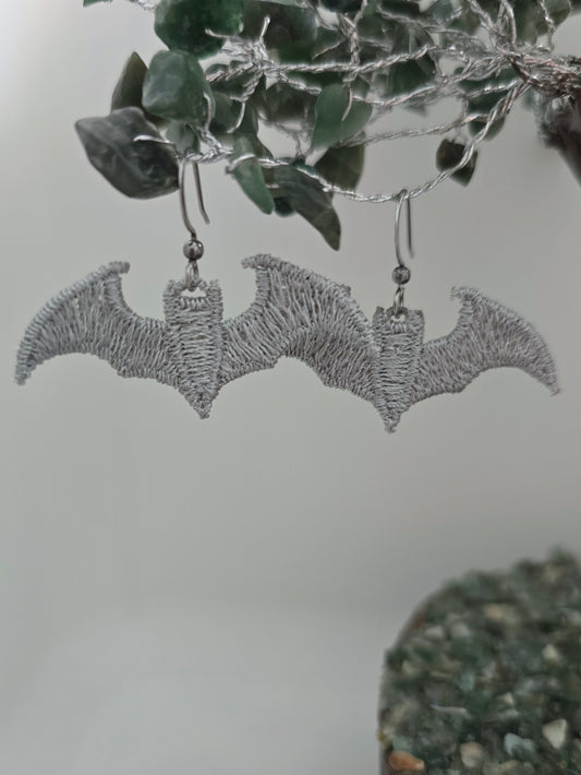 Halloween Bat Lightweight Embroidered Earrings with Hypoallergenic hooks