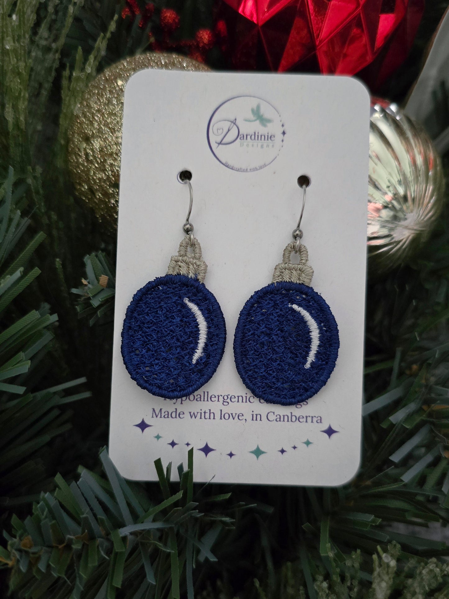 Christmas Bauble Lightweight Embroidered Earrings with Hypoallergenic hooks