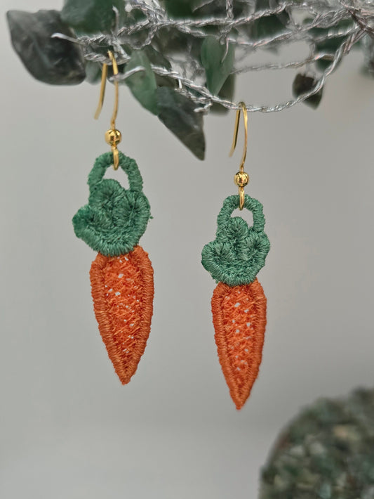 Carrot Lightweight Embroidered Earrings with Hypoallergenic hooks