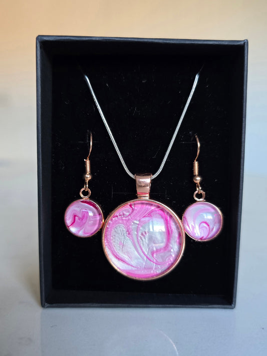 Recycled Paint Pour Jewellery Set – One of a Kind Stainless Steel Necklace & Earrings