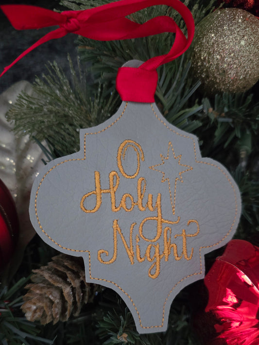 O Holy Night, handcut vinyl ornament with satin ribbon