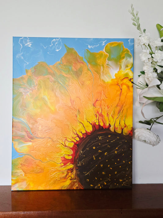 Sunflower Love - Original Abstract Acrylic Pour Statement Painting by Australian Artist - one of a kind