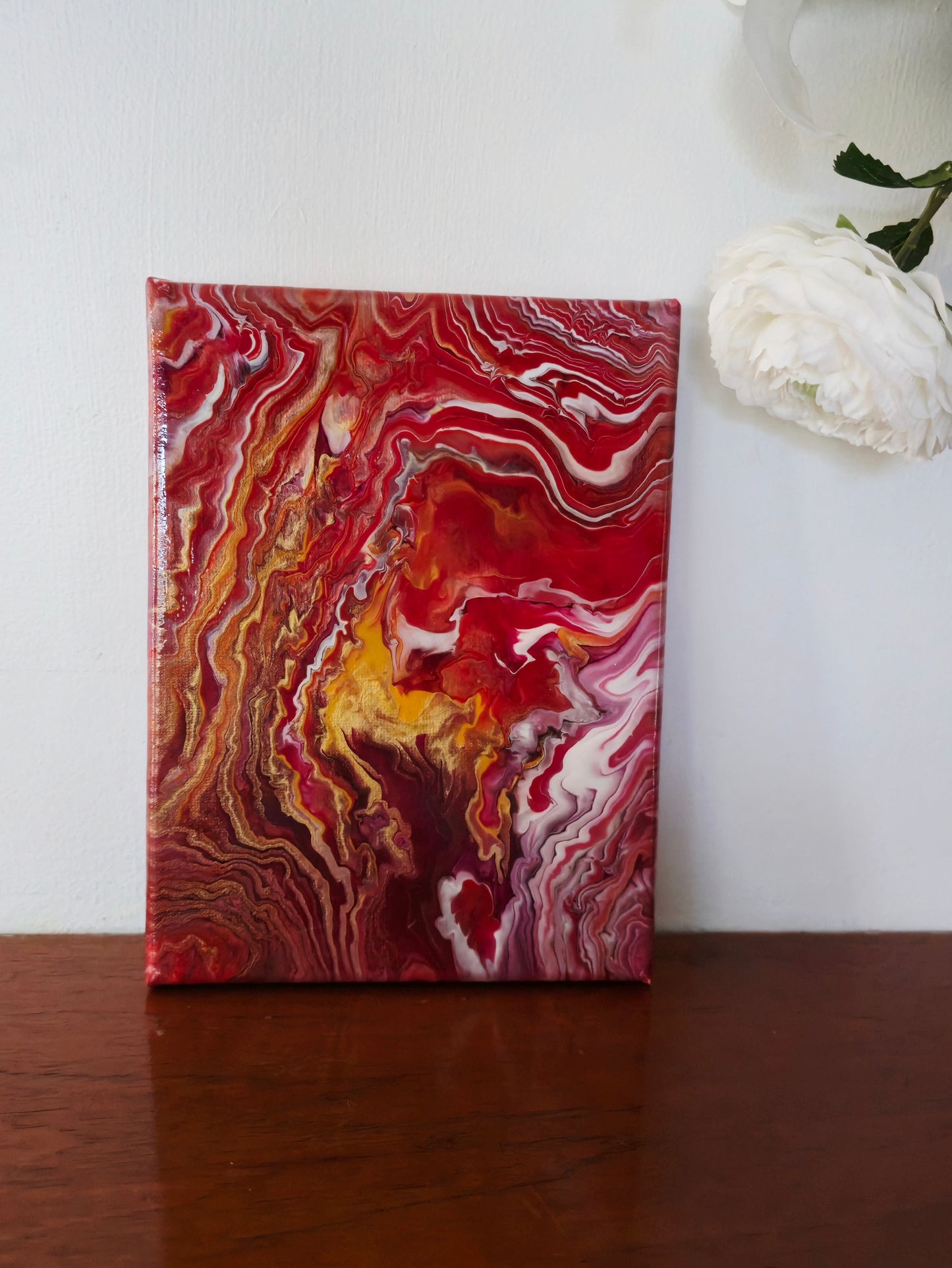 Red Agate - Original Abstract Acrylic Pour Painting by Australian Artist - one of a kind