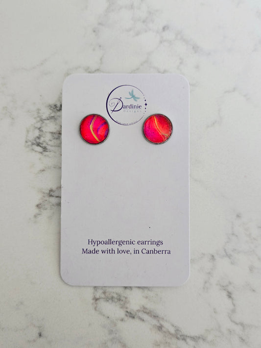 Recycled Paint Pour Stud Earrings – One of a Kind Stainless Steel Earrings