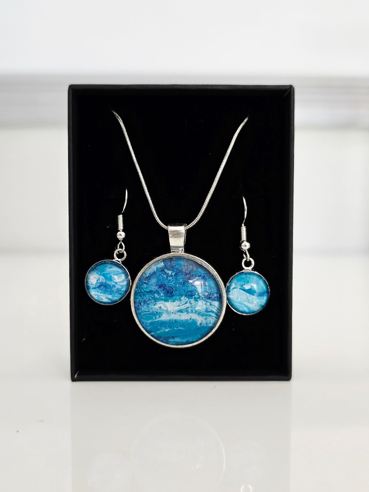 Huskisson - Recycled Paint Pour Jewellery Set – One of a Kind Stainless Steel Necklace & Earrings